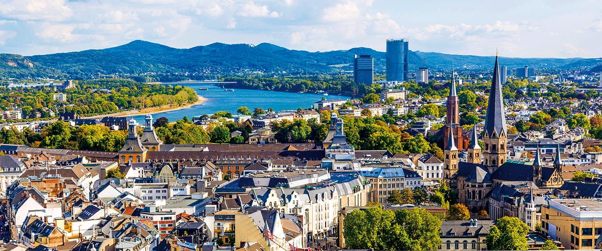 An aerial view over Bonn, Germany